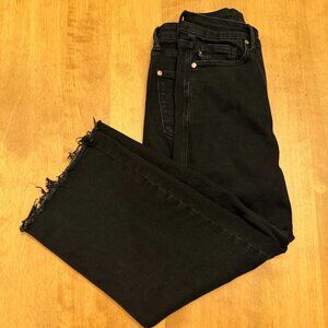 JUDY BLUE Women's 9/29 Black Wide Leg Crop Jeans Pants High Frayed Hem JB88710